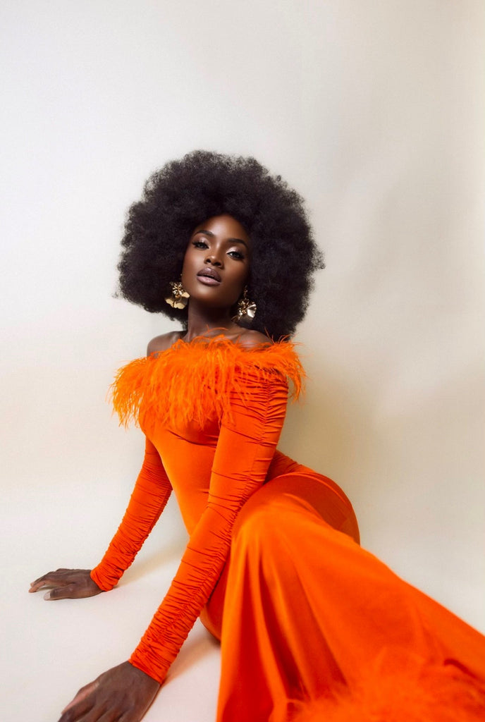 Vibrant Orange Spandex dress ankle length Claude KameniAfrican print