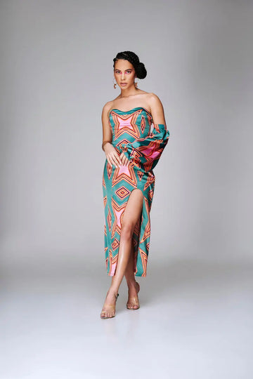 Geometric-Print Satin Midi-Dress - Claude Kameni